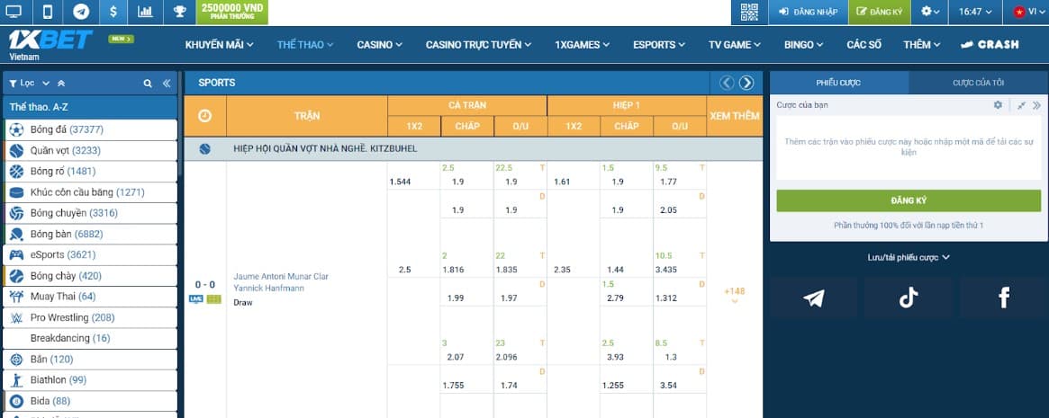 Cá cược thể thao online cùng 1xbet