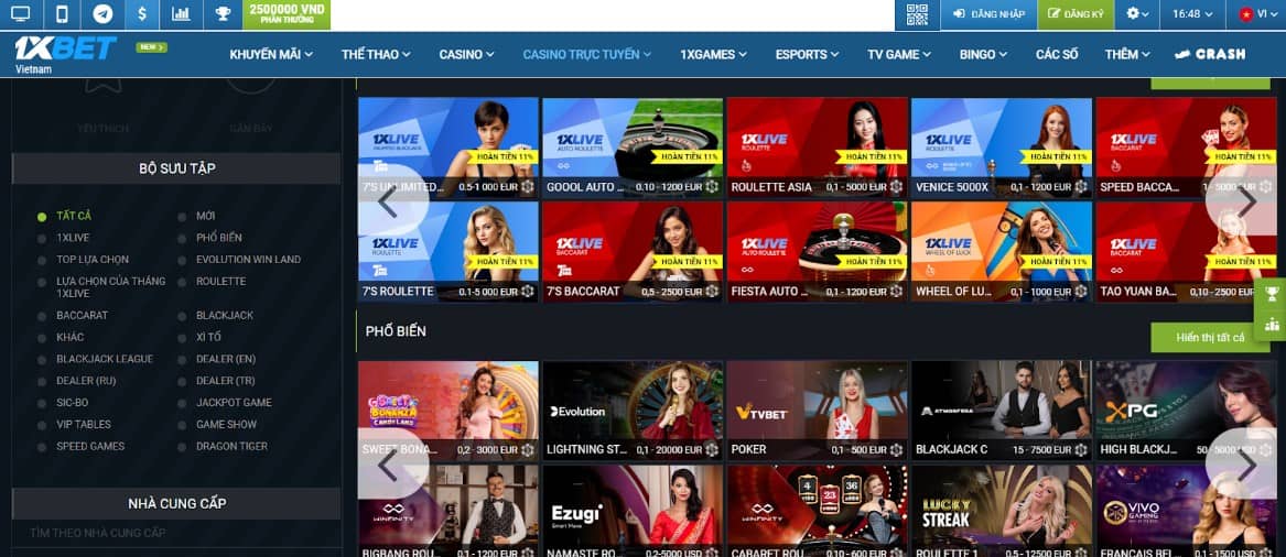 Chơi Casino trực tuyến uy tín cùng 1xbet