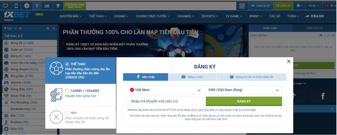 Đăng ký tài khoản cá cược 1xbet