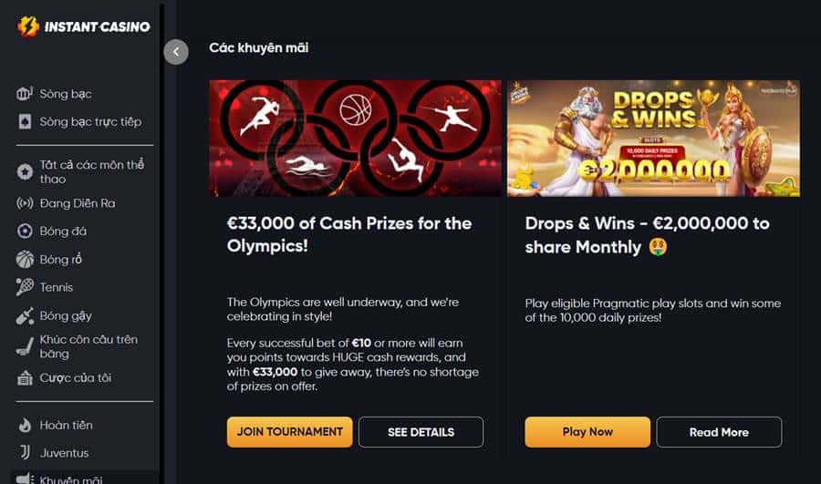 Khuyến mãi siêu khủng Instant Casino